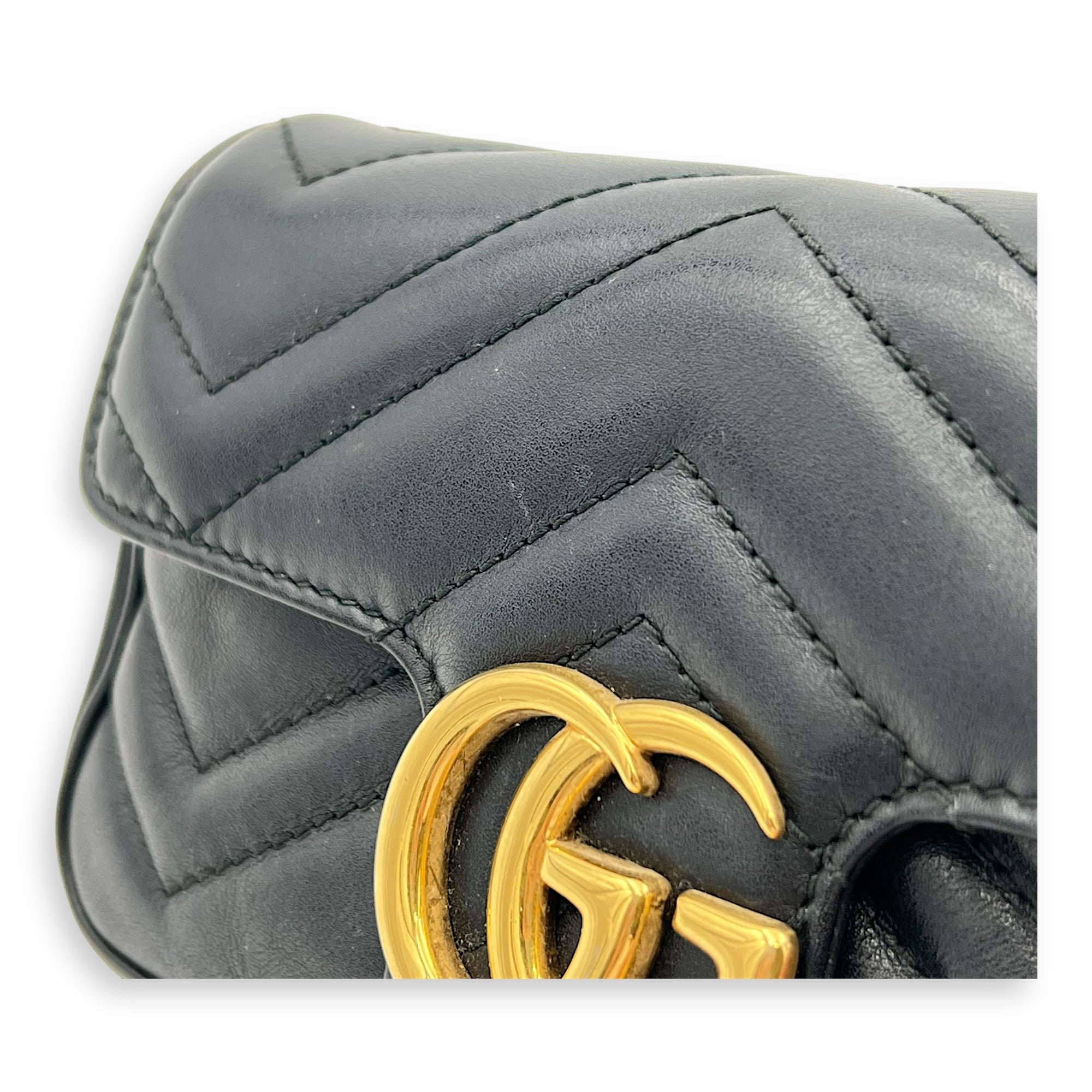 GG Marmont Crossbody Bag Super Mini Black in Calfskin, Gold hardware - Image 10