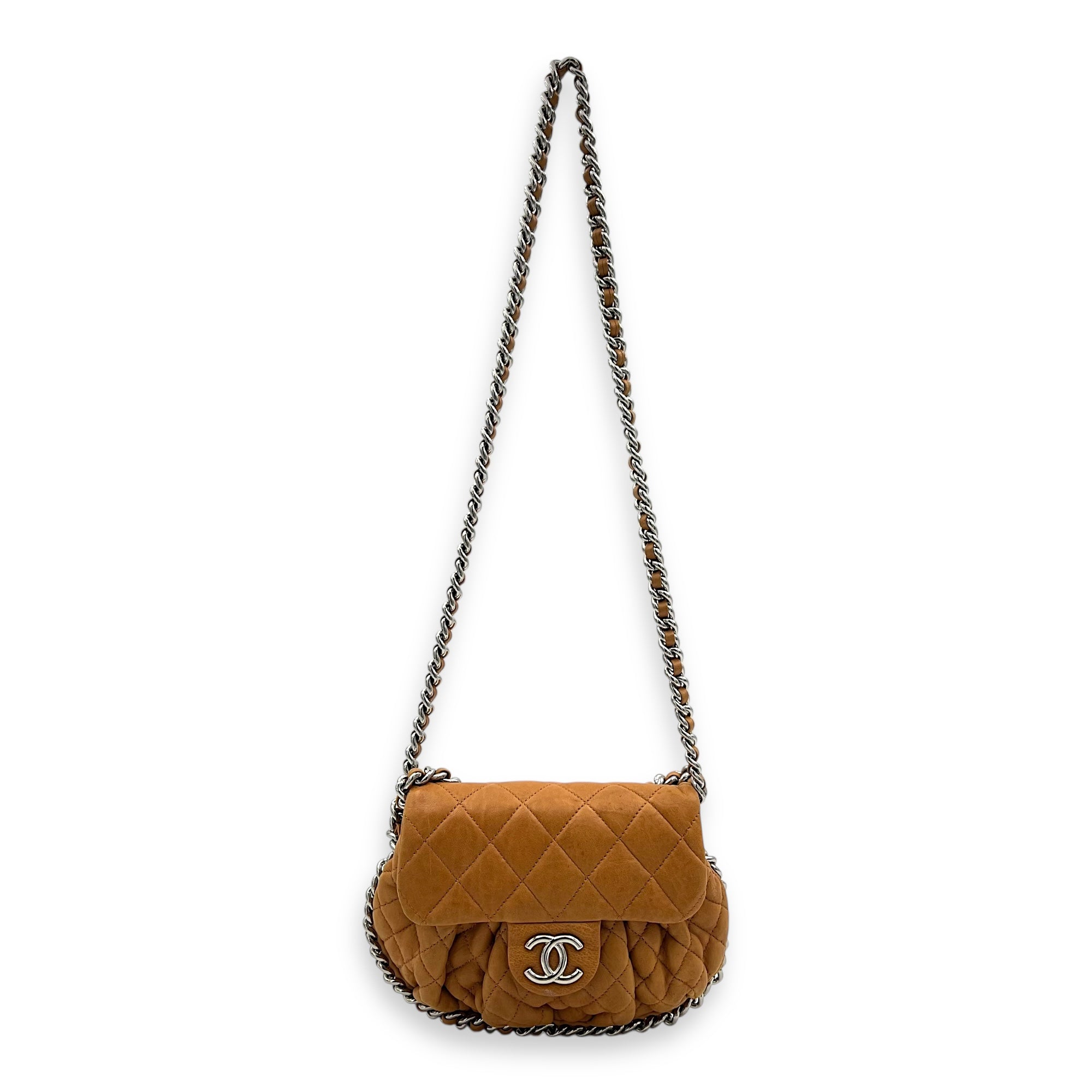 Chain Around Shoulder Bag Brown in Calfskin, Silver hardware - Image 15