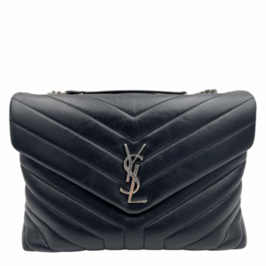 Loulou Shoulder Bag Medium Black in Calfskin, Silver hardware