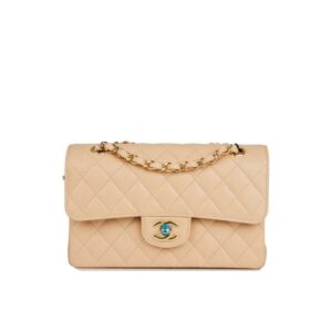 Small Classic Double Flap bag beige caviar leather