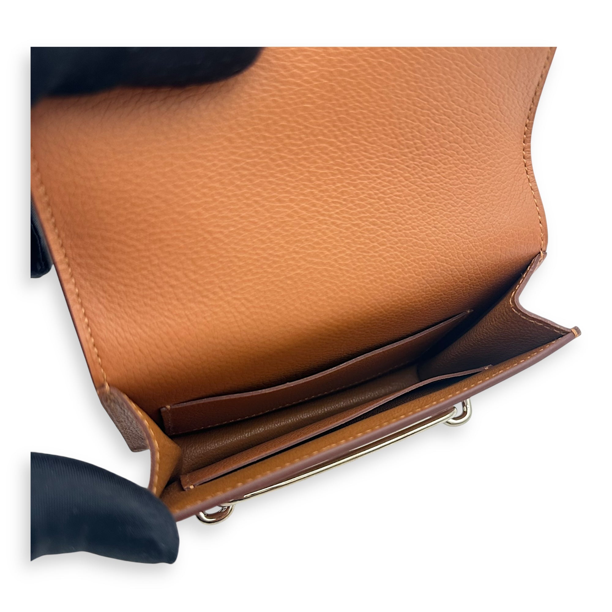 Roulis Slim Gold/ Vert Fizz Wallet in Evercolor, Permabrass hardware - Image 7