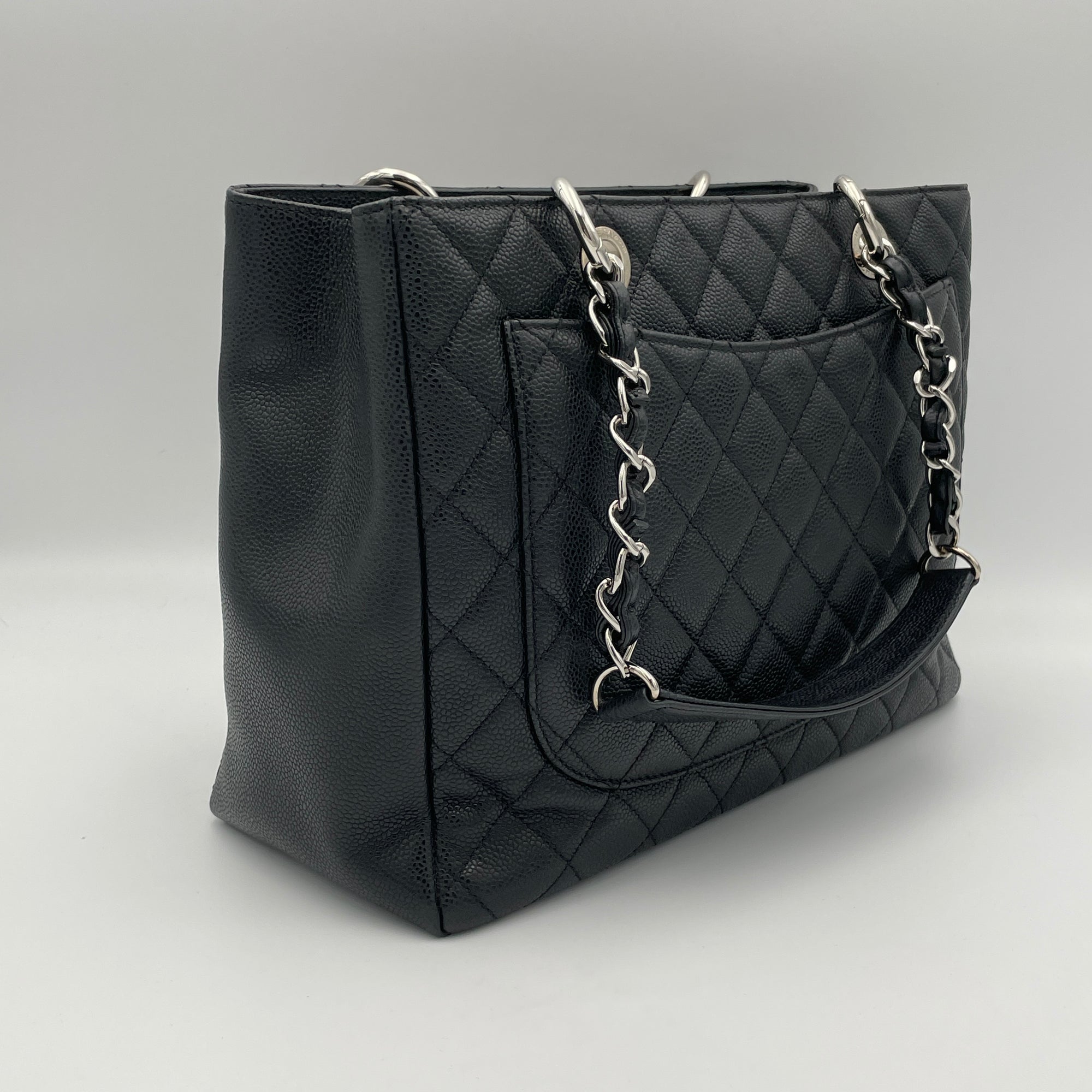 GST Grand Shopping Black Tote Bag in Caviar Leather, Silver hardware - Image 5