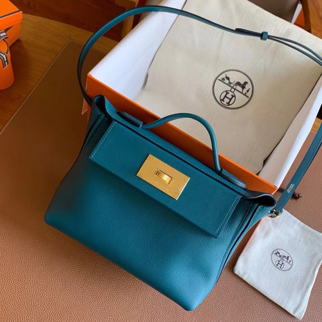 Hermes 24/24 Mini 21 Handmade Bag in Vert Bosphore Evercolor Leather - Image 9
