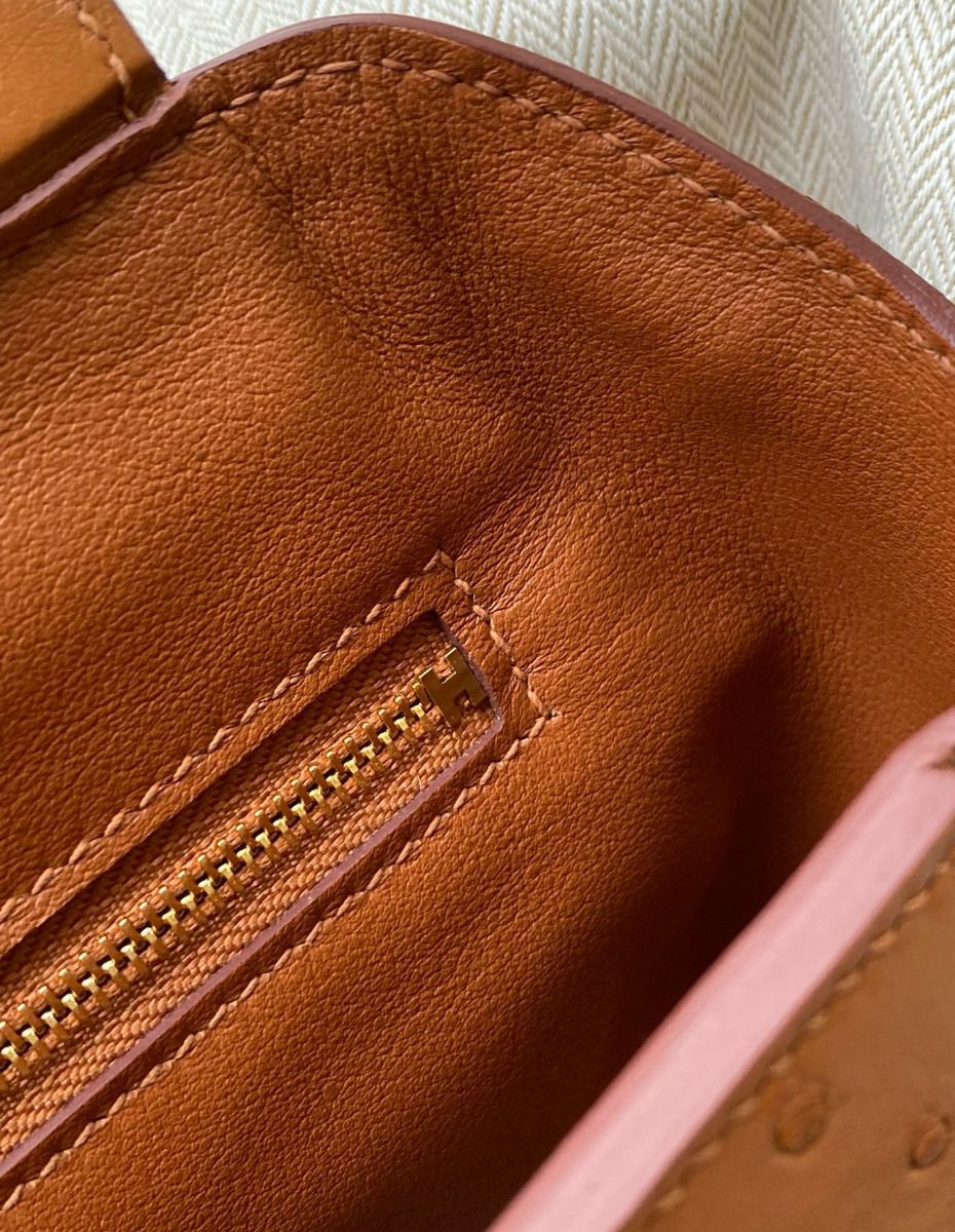 Hermes 24/24 Mini 21 Touch Bag in Gold Evercolor and Ostrich Leather - Image 9