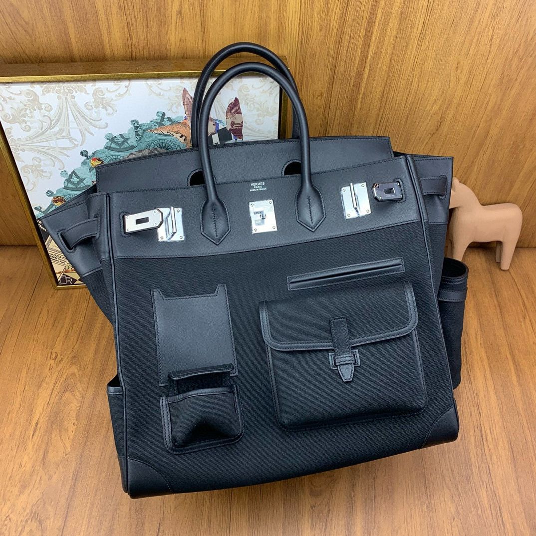 Hermes HAC Cargo Birkin 40 Handmade Bag in Black Toile - Image 7