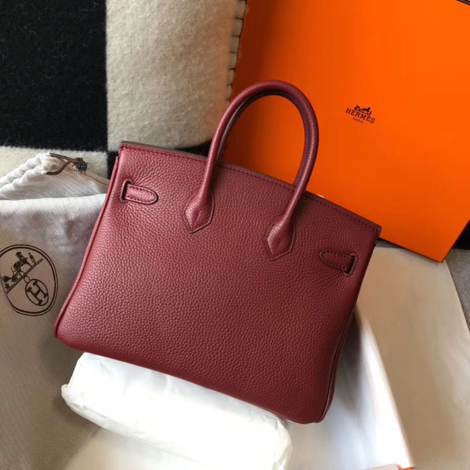 Hermes Birkin 25cm Bag In Bordeaux Clemence Leather GHW - Image 3