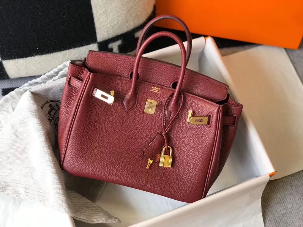 Hermes Birkin 25cm Bag In Bordeaux Clemence Leather GHW - Image 4