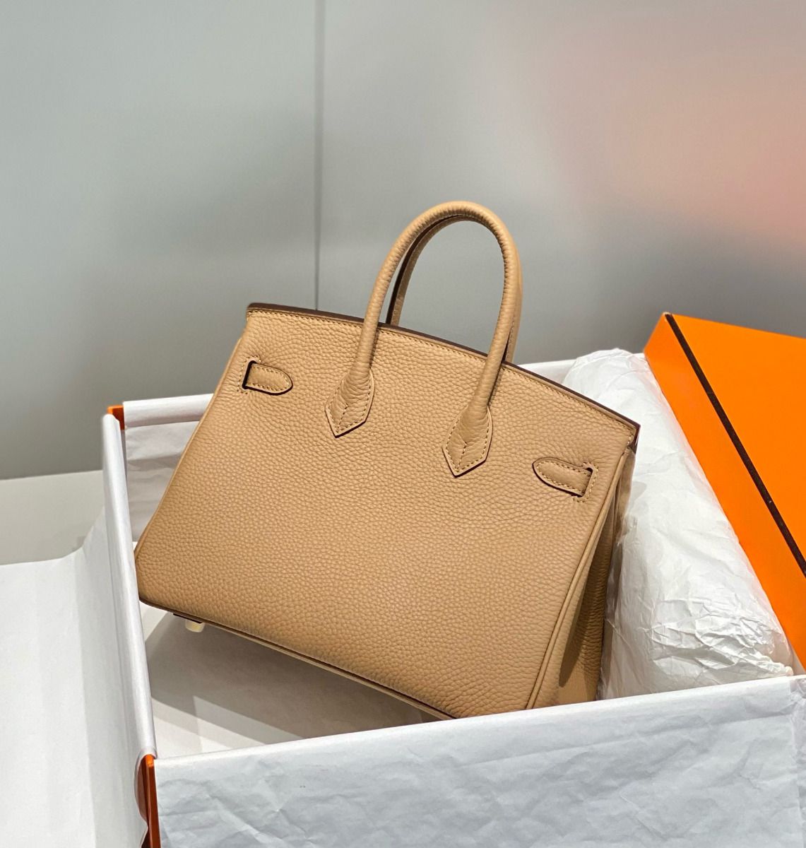 Hermes Birkin 25cm Bag In Chai Clemence Leather GHW - Image 3