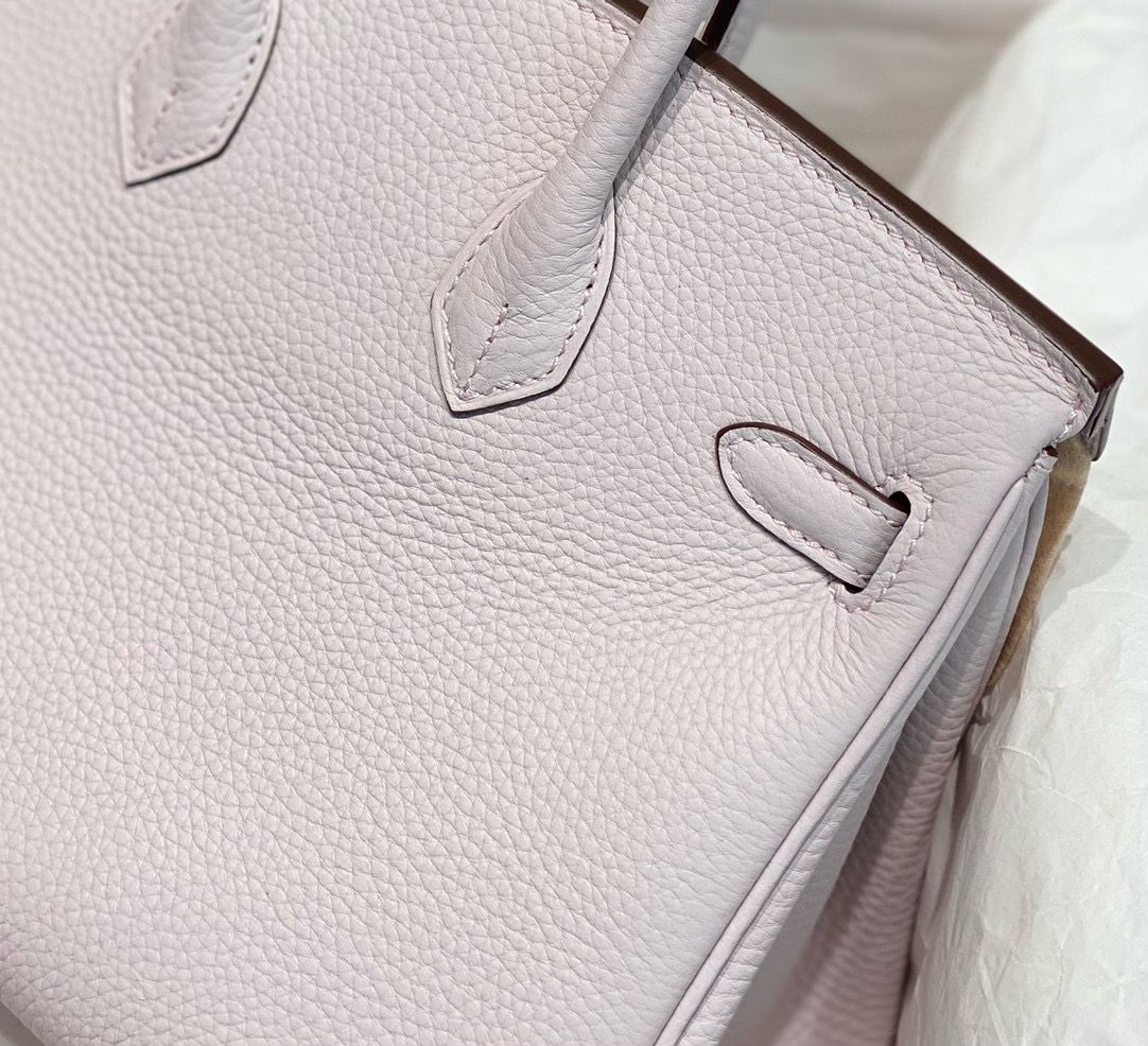 Hermes Birkin 25cm Bag In Mauve Pale Clemence Leather PHW - Image 6