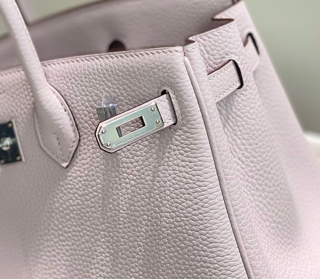 Hermes Birkin 25cm Bag In Mauve Pale Clemence Leather PHW - Image 8