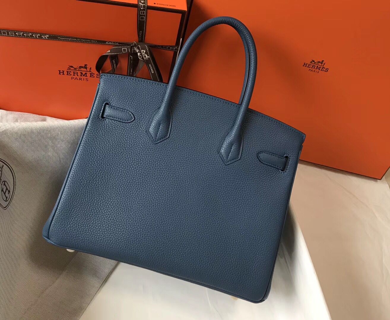 Hermes Blue Agate Clemence Birkin 30cm Bag - Image 3