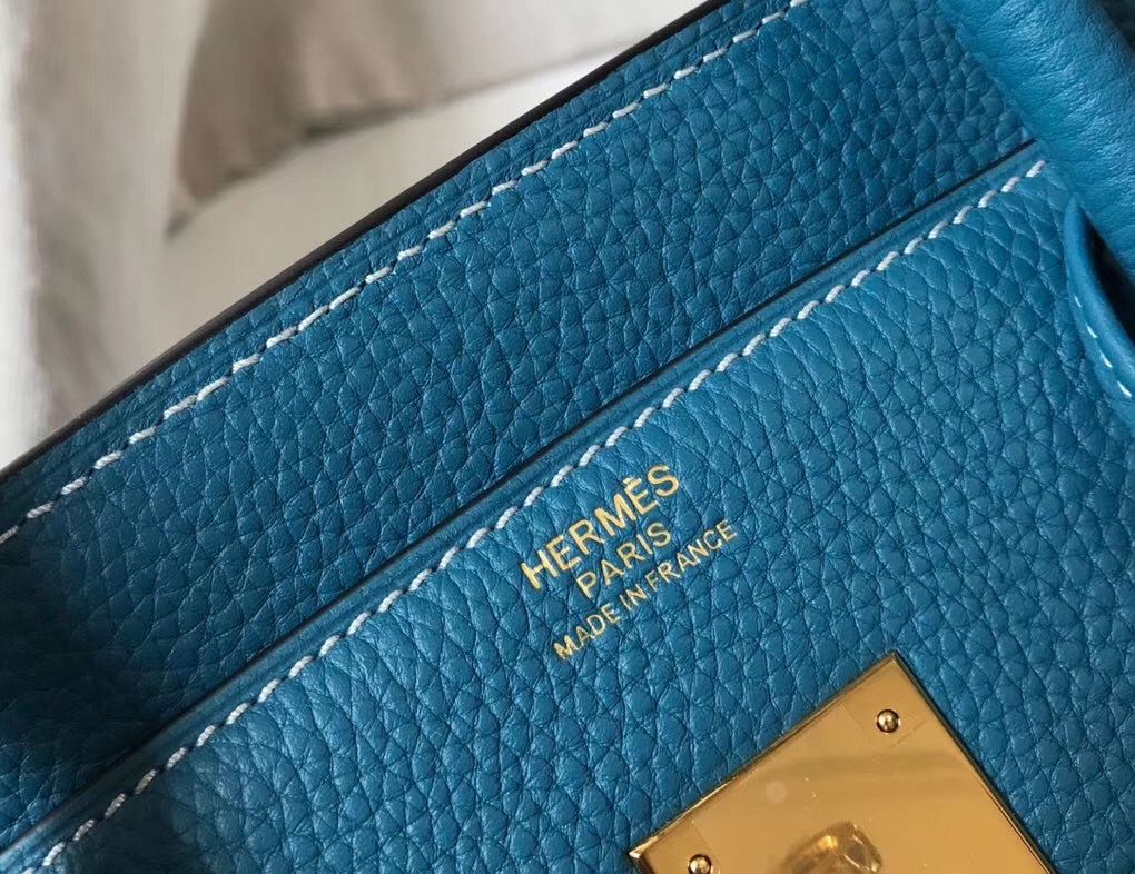 Hermes Birkin 30cm Bag In Jean Blue Clemence Leather GHW - Image 8