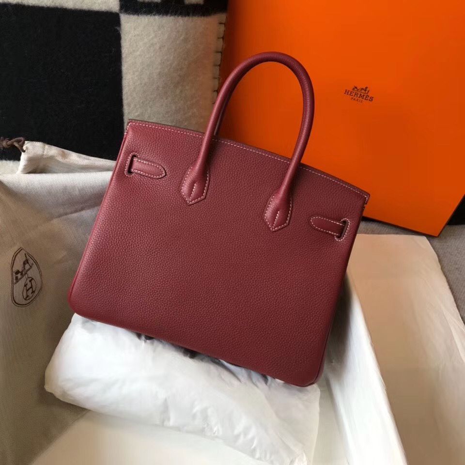 Hermes Birkin 30cm Bag In Bordeaux Clemence Leather GHW - Image 3
