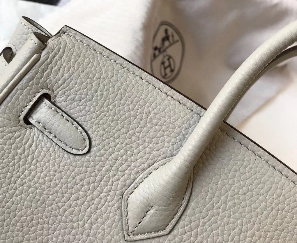 Hermes Birkin 30cm Bag In Pearl Grey Clemence Leather GHW - Image 7