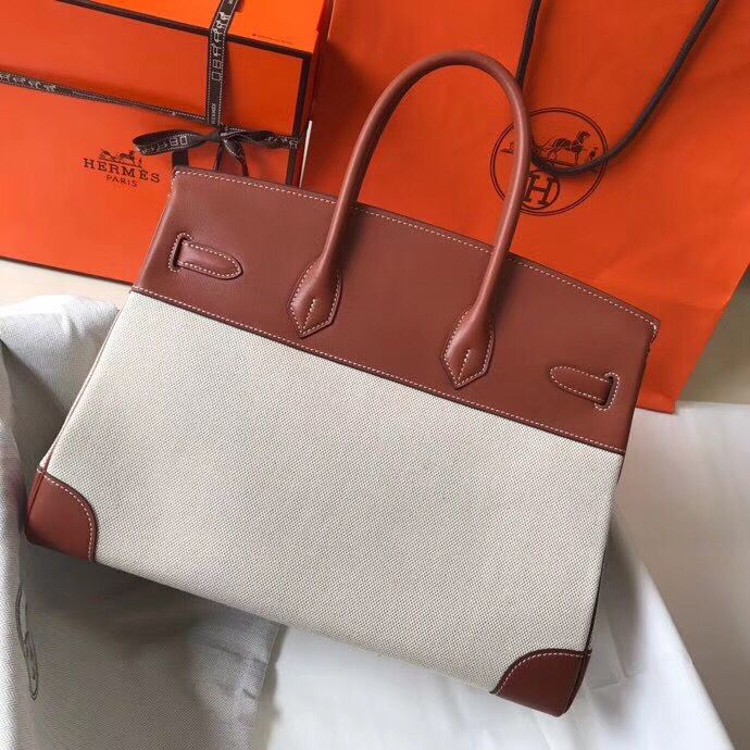 Hermes Birkin 35cm Canvas Bag With Barenia Leather GHW - Image 4