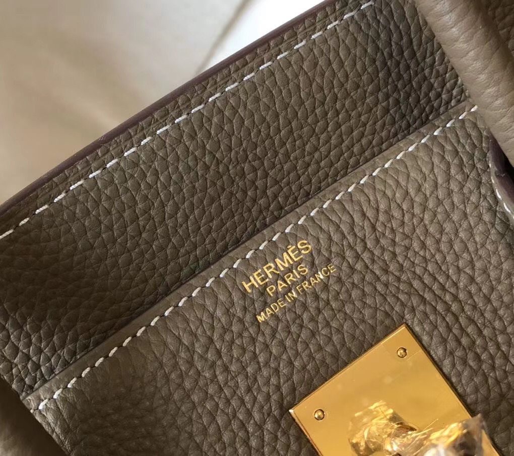Hermes Birkin 35cm Bag In Taupe Grey Clemence Leather GHW - Image 6