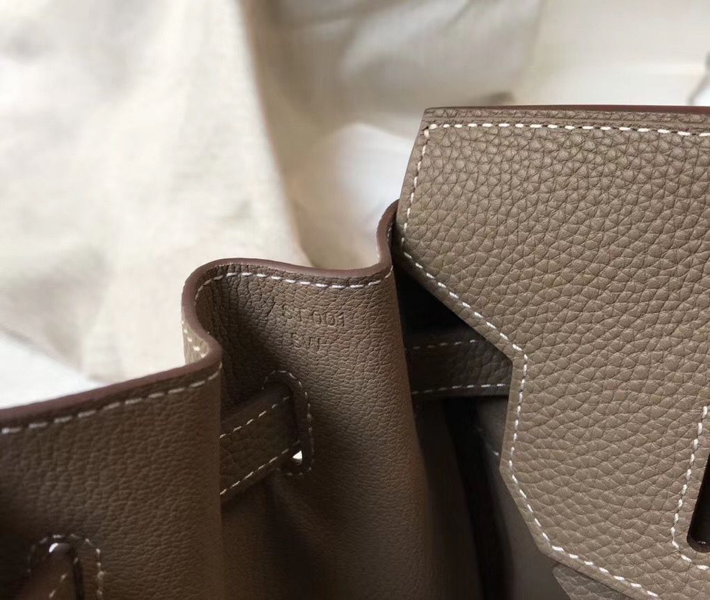 Hermes Birkin 35cm Bag In Taupe Grey Clemence Leather GHW - Image 7