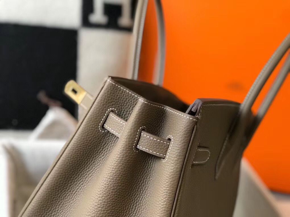 Hermes Birkin 35cm Bag In Taupe Grey Clemence Leather GHW - Image 8