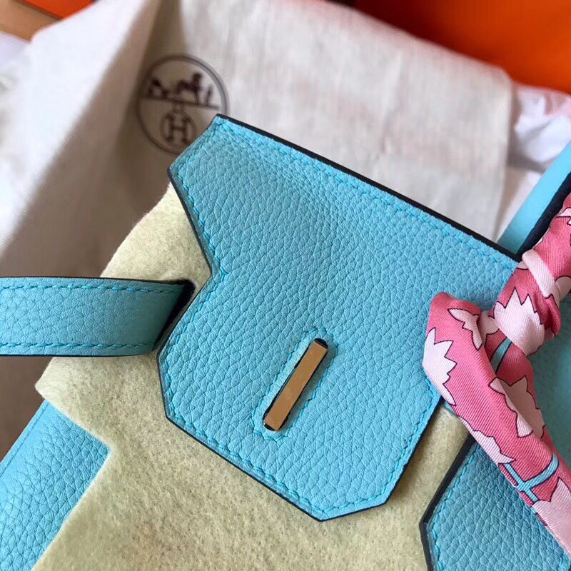 Hermes Birkin 30 Handmade Bag In Blue Atoll Clemence Leather - Image 3