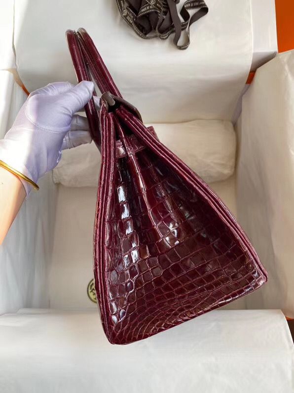 Hermes Birkin 30 Handmade Bag In Bordeaux Crocodile Niloticus Shiny - Image 6