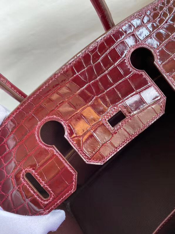 Hermes Birkin 30 Handmade Bag In Bordeaux Crocodile Niloticus Shiny - Image 9