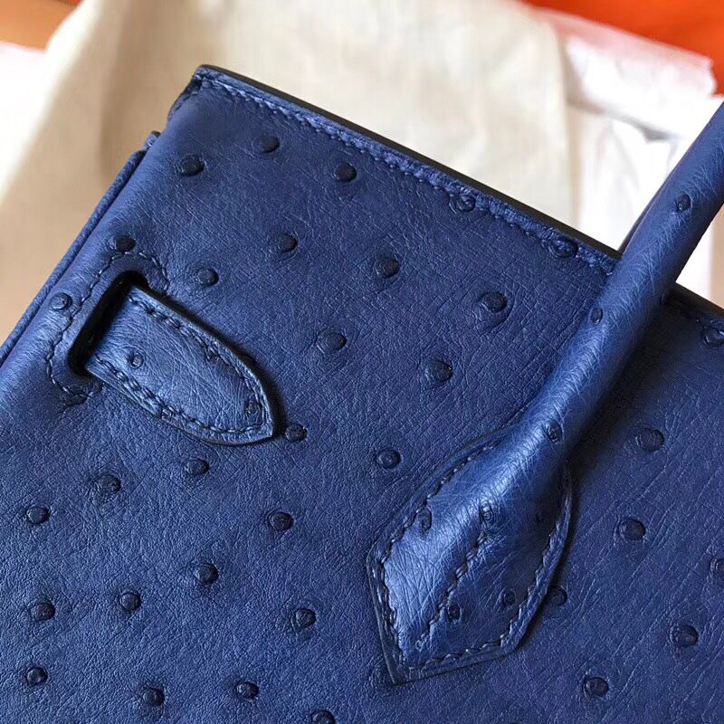 Hermes Birkin 30 Handmade Bag In Blue Ostrich Skin - Image 5