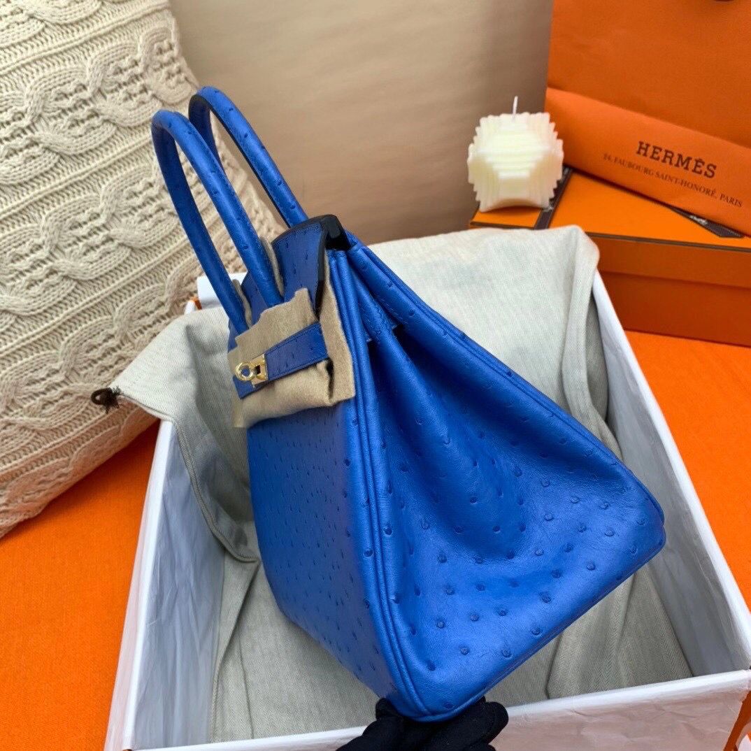 Hermes Birkin 30 Handmade Bag In Blue Ostrich Skin - Image 11