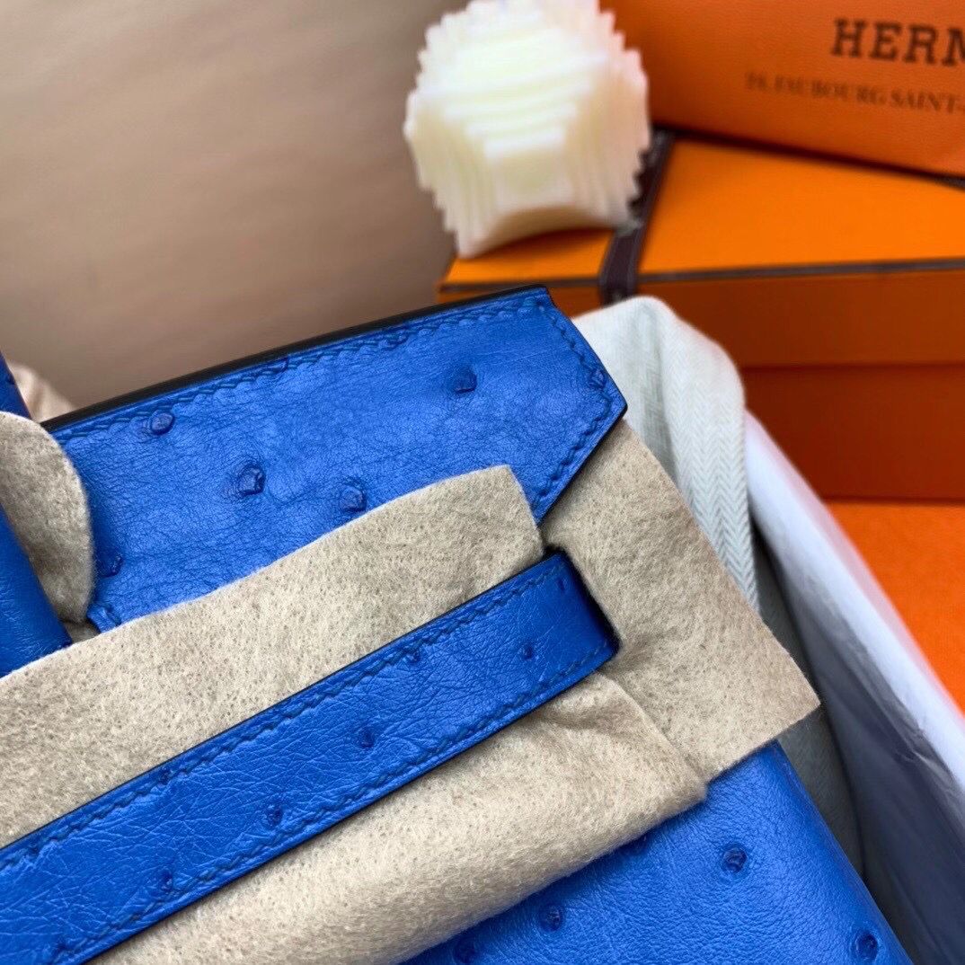 Hermes Birkin 30 Handmade Bag In Blue Ostrich Skin - Image 13