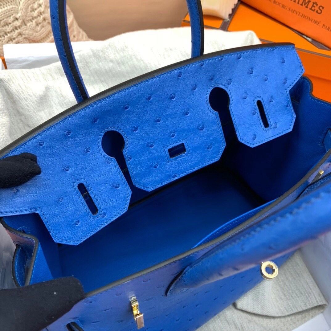 Hermes Birkin 30 Handmade Bag In Blue Ostrich Skin - Image 17