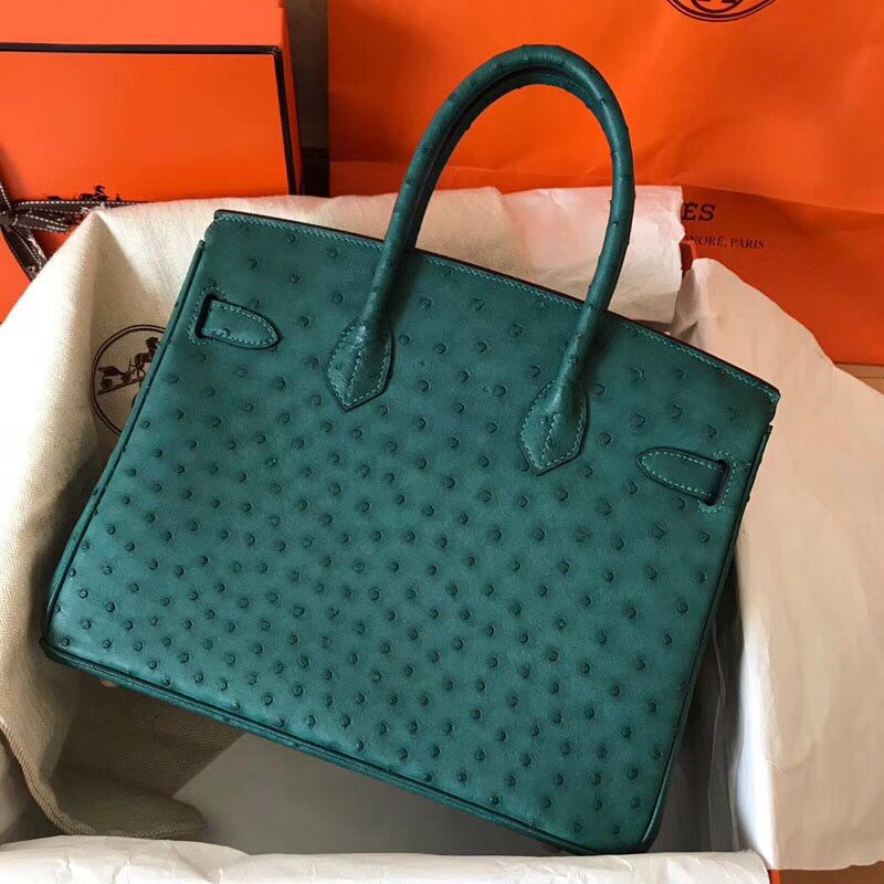 Hermes Birkin 30 Handmade Bag In Green Ostrich Skin - Image 7