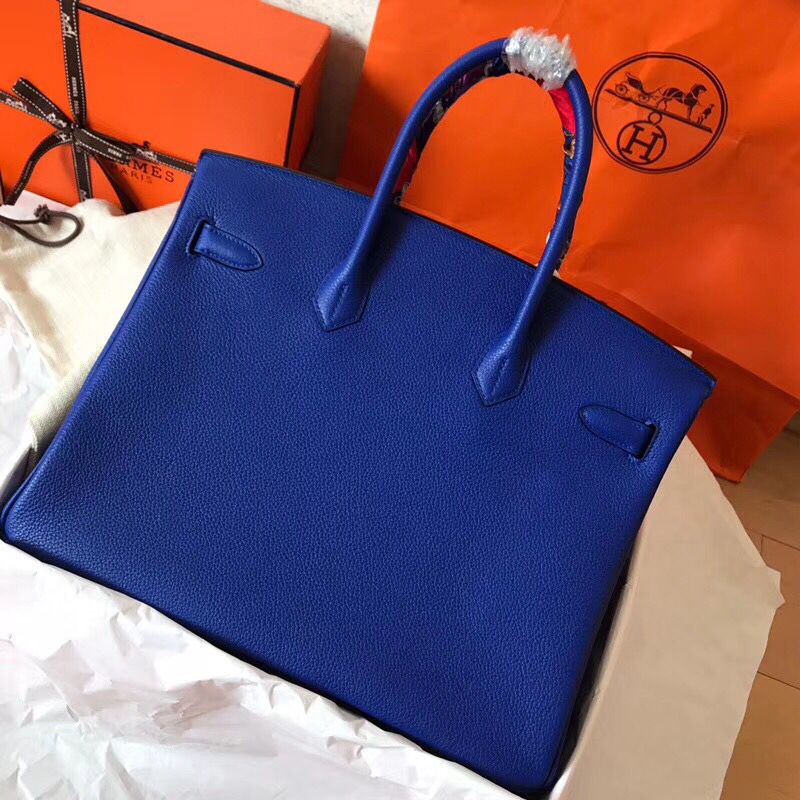 Hermes Birkin 35 Handmade Bag In Blue Electric Clemence Leather - Image 4