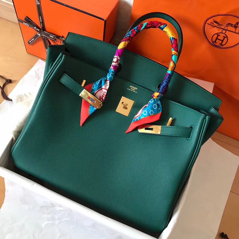 Hermes Birkin 35 Handmade Bag In Malachite Clemence Leather - Image 6