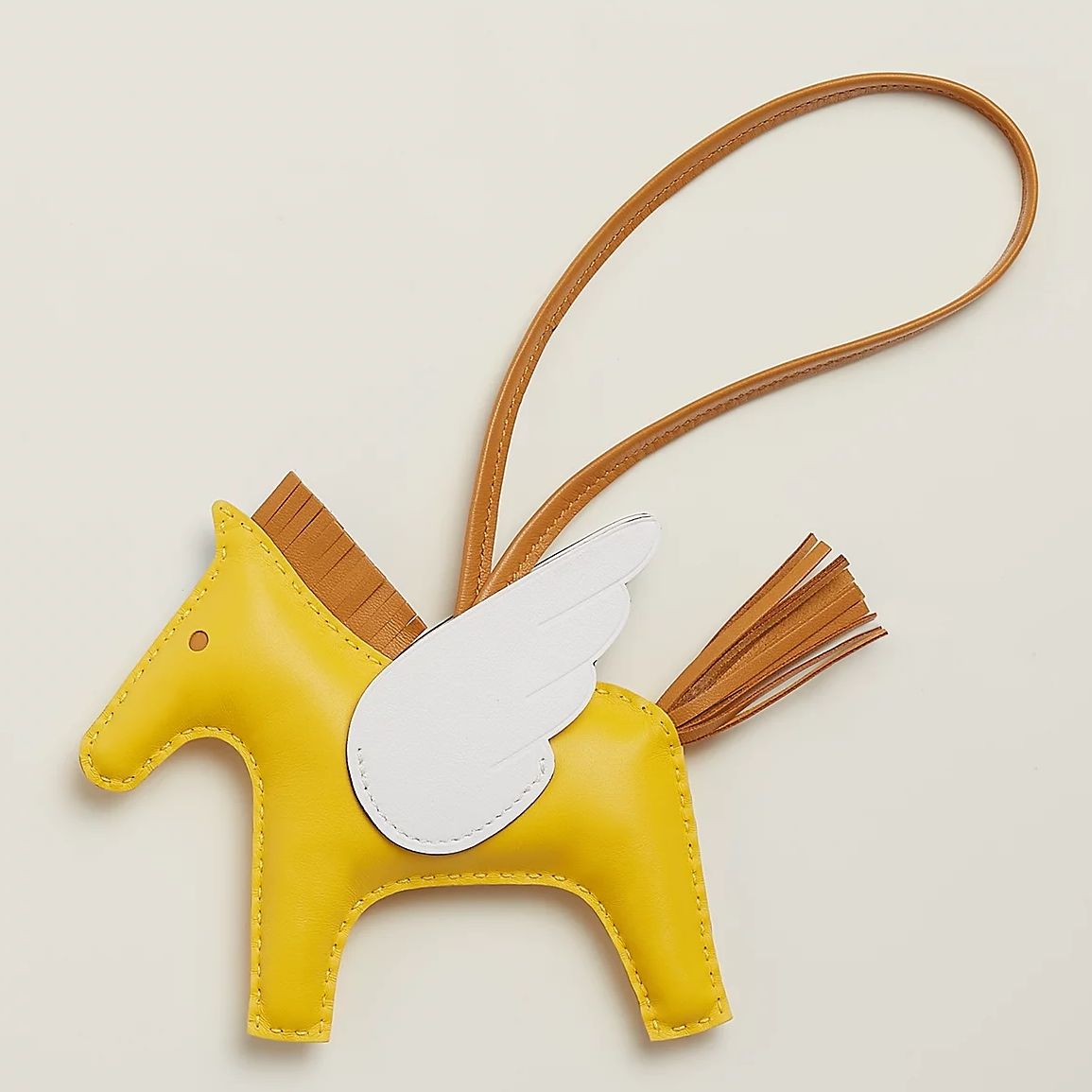 Hermes Rodeo Pegase PM Bag Charm in Yellow/Biscuit/Craie Lambskin