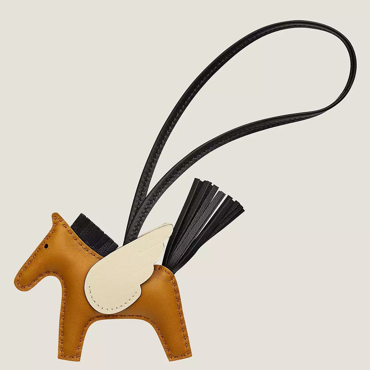 Hermes Rodeo Pegase PM Bag Charm in Sesame/Nata/Black Lambskin