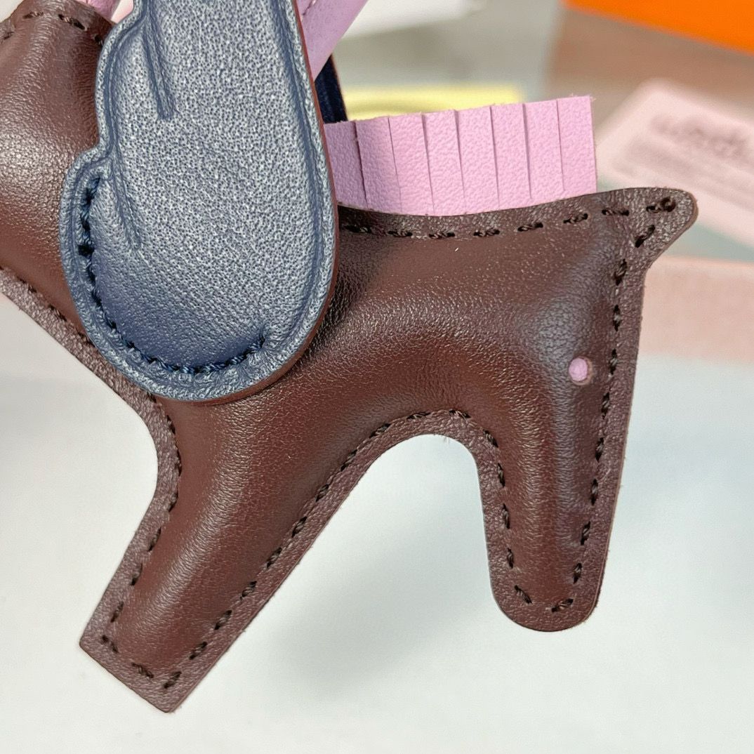 Hermes Rodeo Pegase PM Bag Charm in Chocolat/Blue/Pink Lambskin - Image 5
