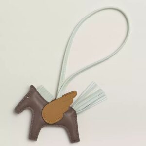 Hermes Rodeo Pegase PM Bag Charm in Taupe/Biscuit/Vert Fizz Lambskin