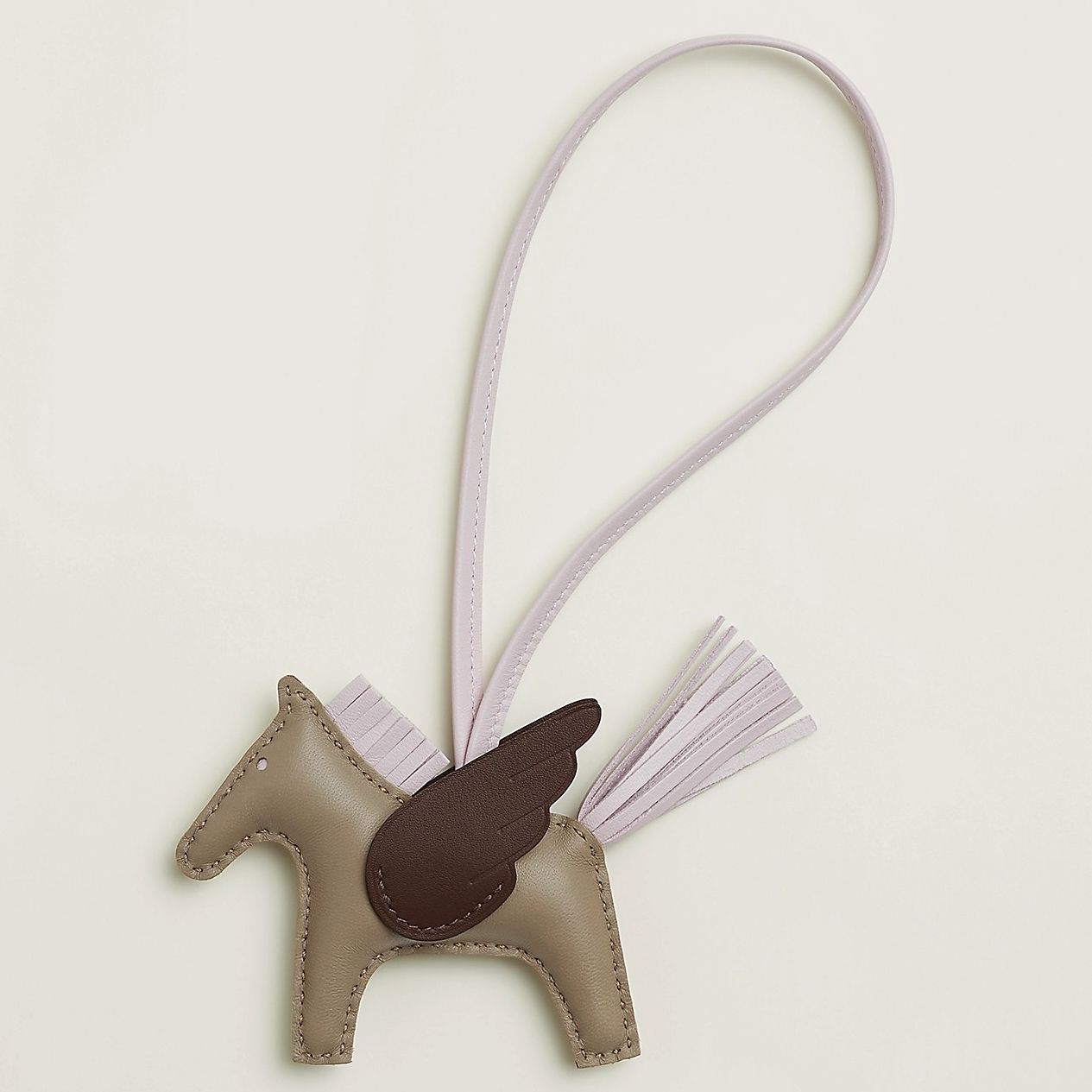 Hermes Rodeo Pegase PM Bag Charm in Taupe/Mauve Pale/Chocolat Lambskin