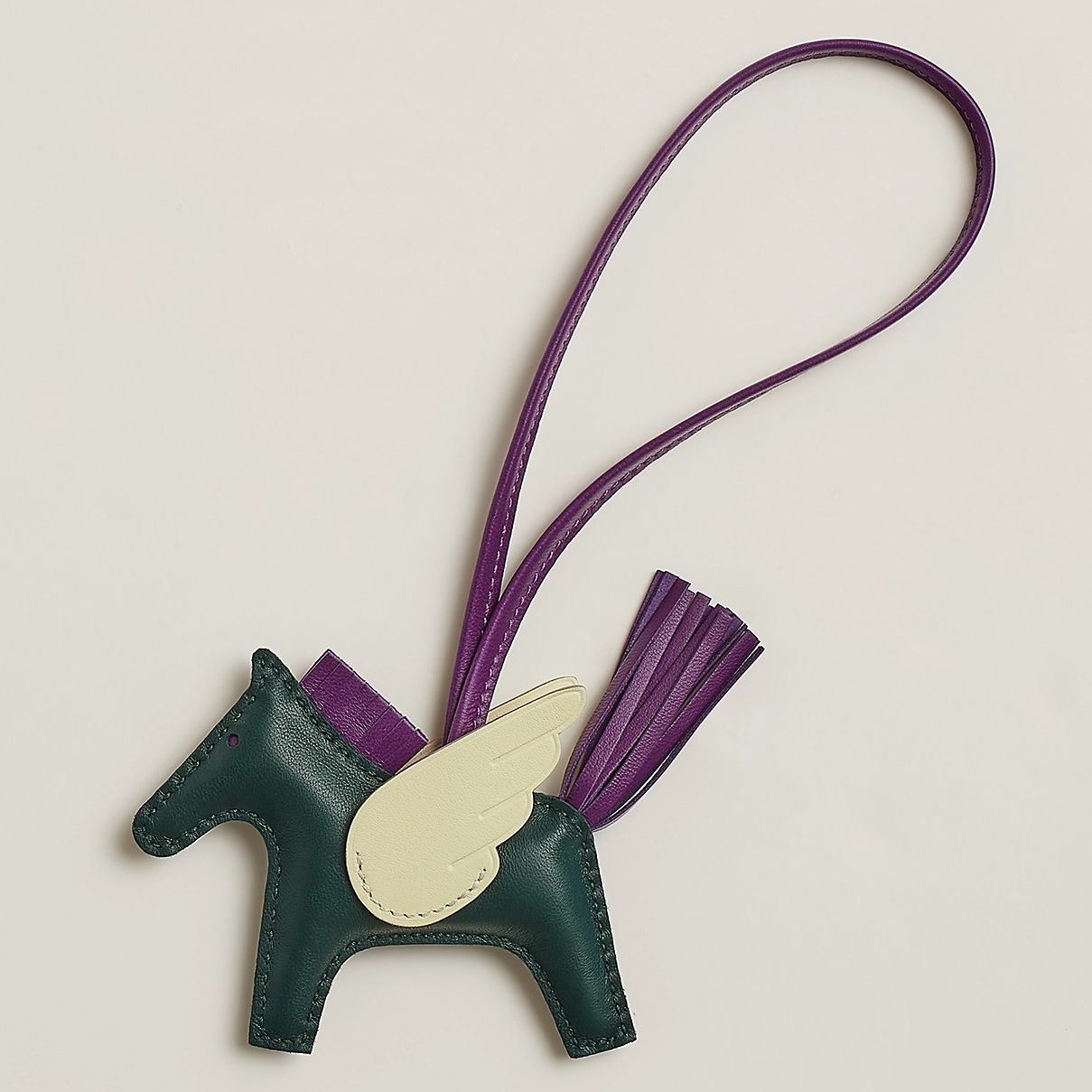 Hermes Rodeo Pegase PM Bag Charm in Green/Nata/Purple Lambskin