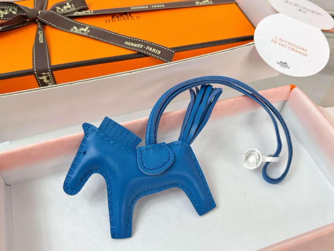 Hermes Rodeo PM Bag Charm in Blue France Lambskin - Image 4