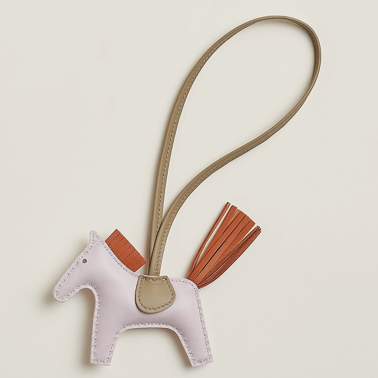 Hermes Rodeo PM Bag Charm in Mauve Pale /Gold/Taupe Lambskin