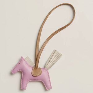 Hermes Rodeo PM Bag Charm in Pink/Chai/Craie Lambskin