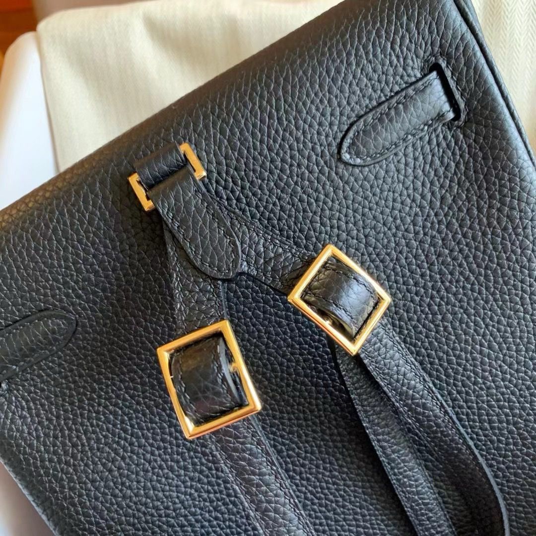 Hermes Kelly Ado Backpack in Black Clemence Leather - Image 5