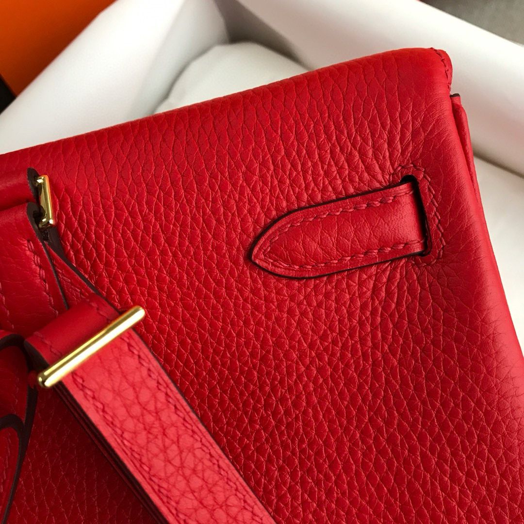 Hermes Kelly Ado Backpack in Red Clemence Leather - Image 8