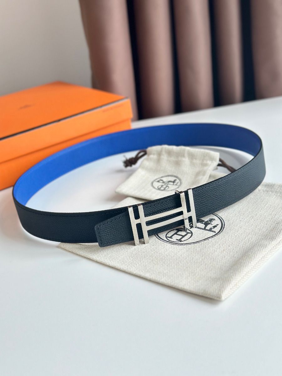 Hermes H au Carre Reversible Belt 32MM in Blue and Black Epsom Leather - Image 3