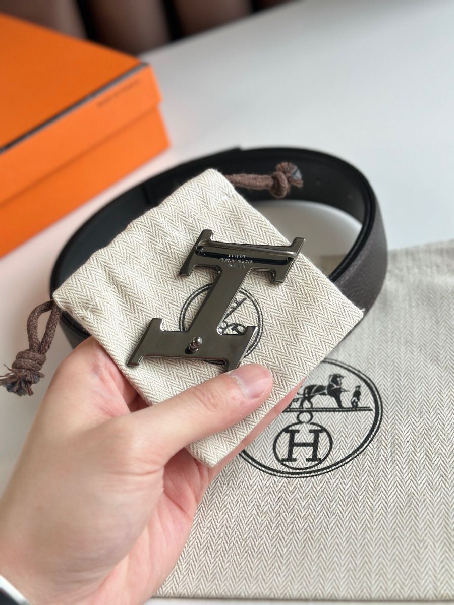 Hermes H Speed Reversible Belt 32MM in Chocolate Clemence Leather - Image 7