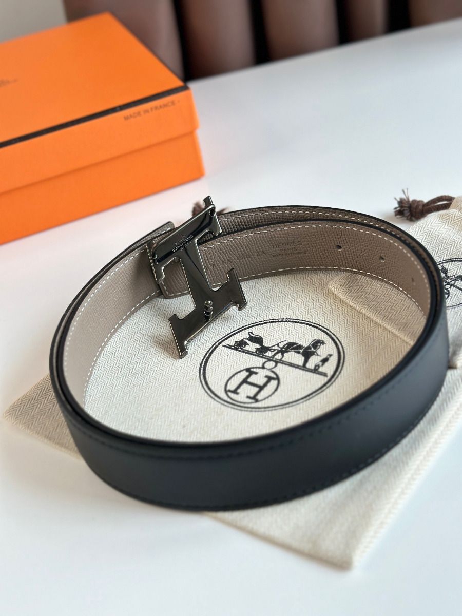 Hermes H Speed Reversible Belt 32MM in Grey Epsom Calfskin - Image 7