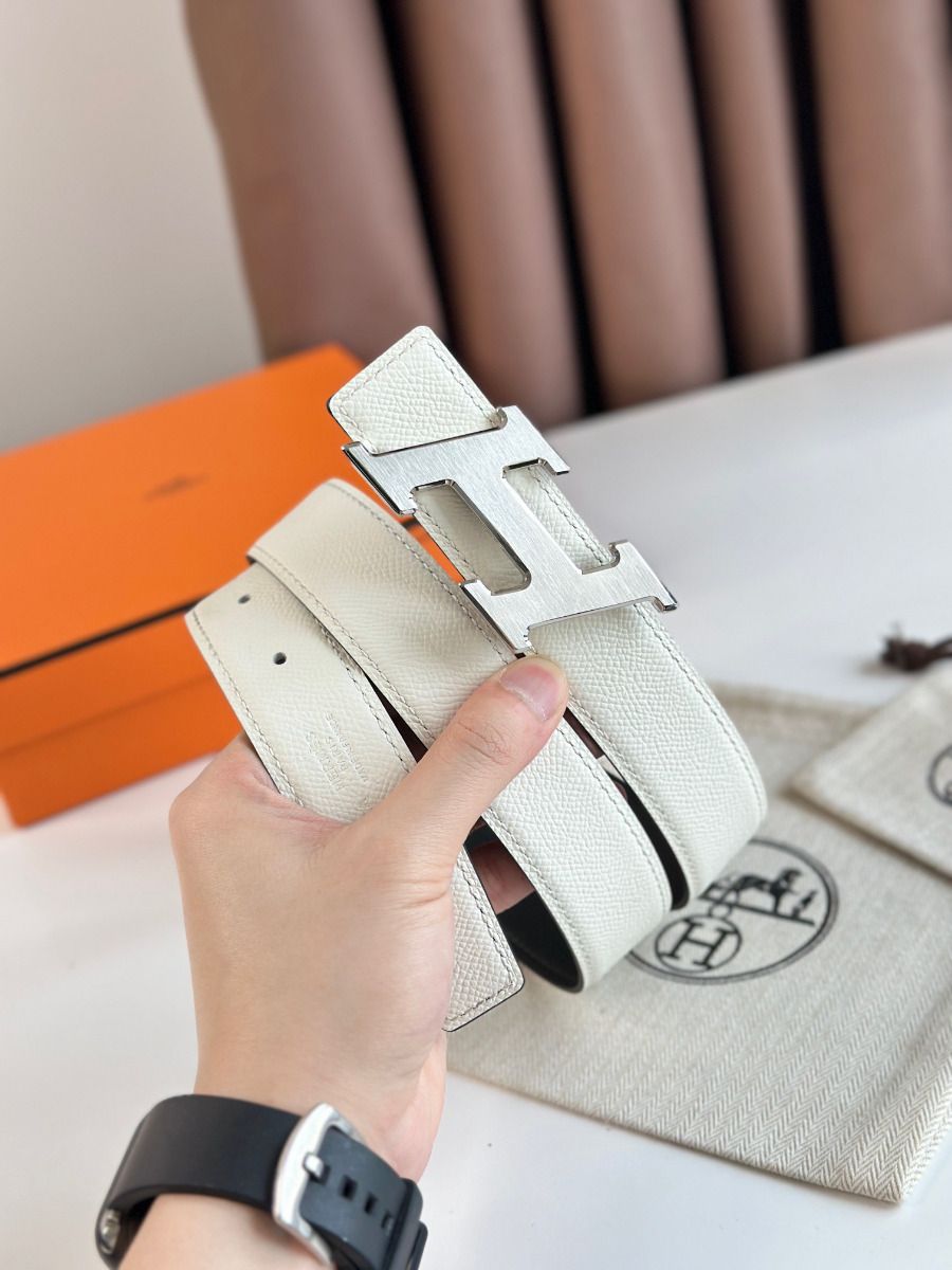 Hermes H Speed Reversible Belt 32MM in White Epsom Calfskin - Image 4