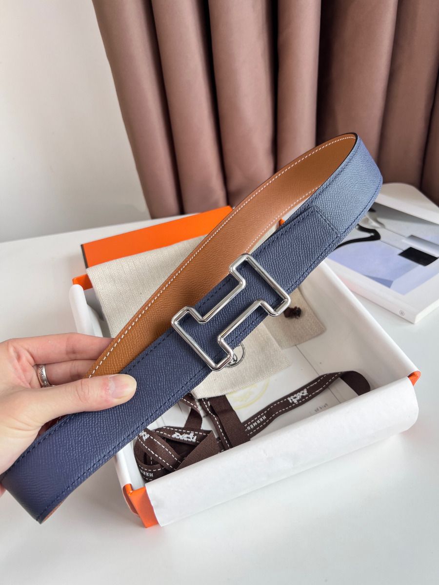 Hermes Tonight Reversible Belt 38MM in Blue and Gold Epsom Calfskin - Image 5