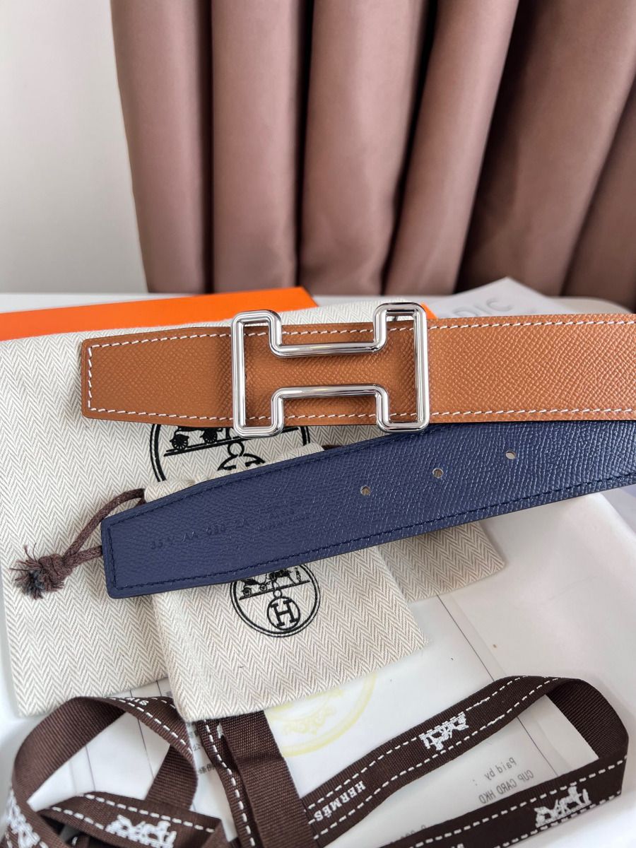 Hermes Tonight Reversible Belt 38MM in Blue and Gold Epsom Calfskin - Image 8