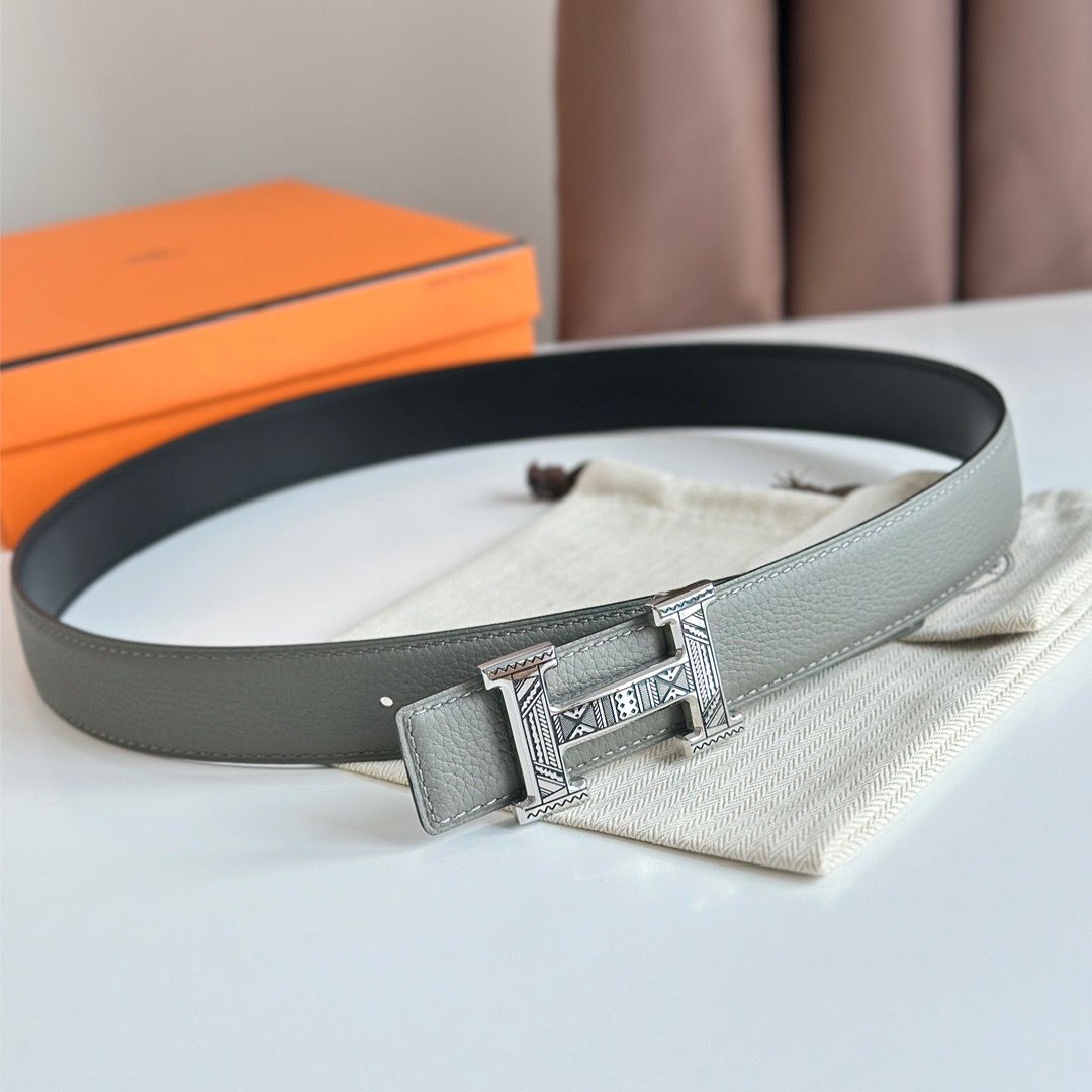 Hermes H Touareg Reversible Belt 32MM in Grey Clemence Leather - Image 3